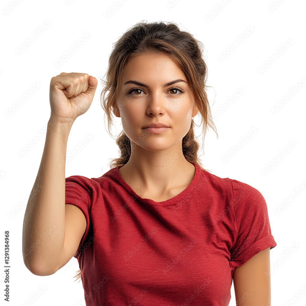 A Woman Raising Her Fist Isolated on Transparent Background A Woman Raising Her Fist Isolated on Transparent Background
