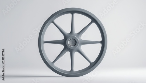 Sleek Gray Flywheel with Radial Spokes in a Clean Studio Shot Industrial Design Component with Smooth Surface