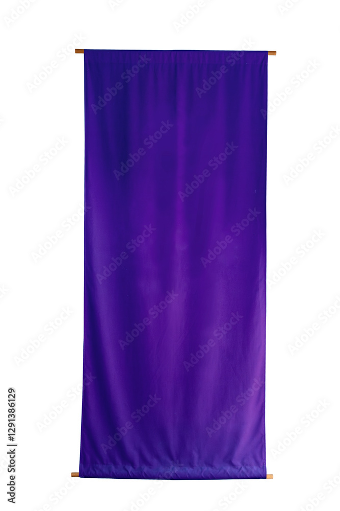 Pupple vertical fabric Japanese style flag with waving texture isoalate white background
