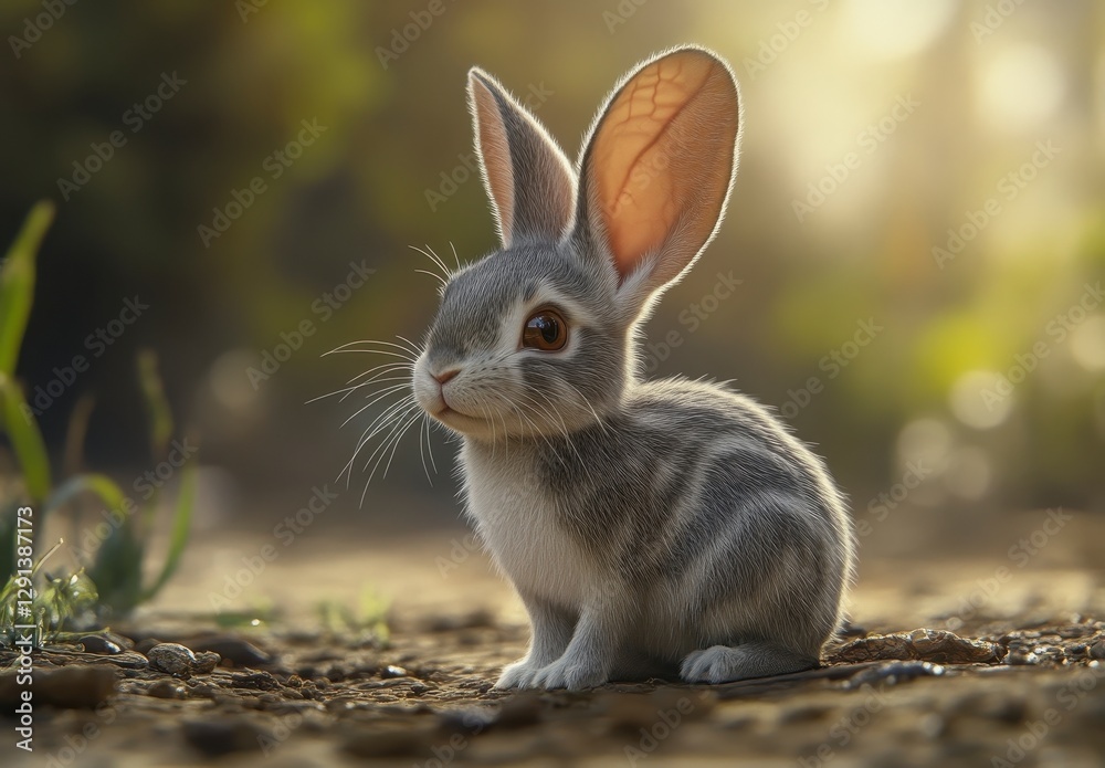 Fototapeta premium Cute Rabbit in Nature Scene