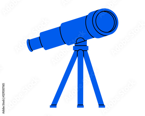 Hand drawn cute cartoon illustration telescope with tripod. Flat vector outdoor optical glass sticker doodle. Cosmos discover or explore icon. Future planning. Searching for opportunity. Isolated.