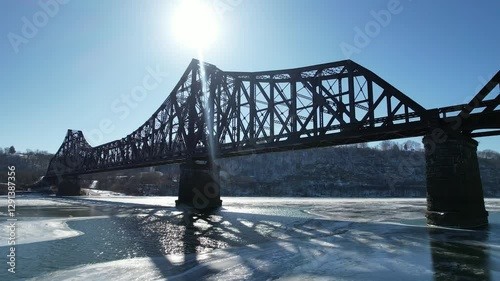 train bridge over the frozen river