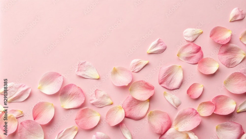 Fototapeta premium Delicate watercolour petals on a soft pink background, whimsical design, floral patterns