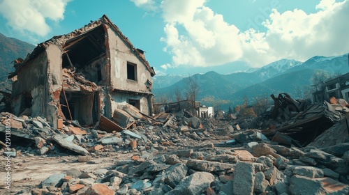 Dust lingers in the air as debris from the collapsed home scatters across the rocky terrain, a haunting reminder of nature’s power. photo