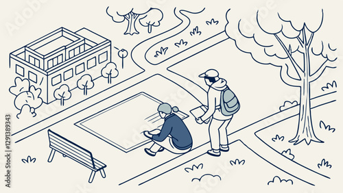 Minimal Style Vector Illustration of People Planning in an Outdoor Park