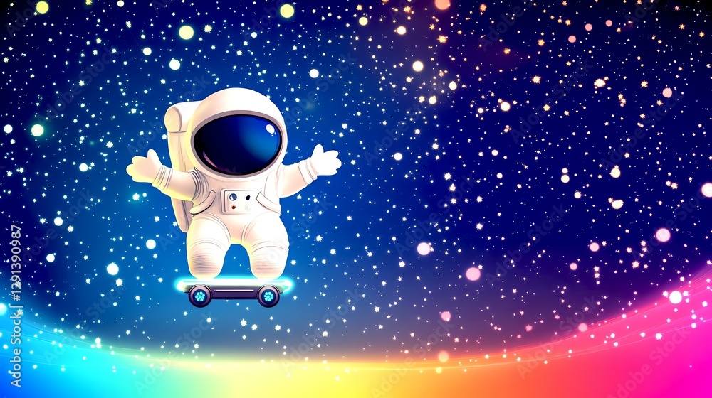 Fototapeta premium Astronaut skating through vibrant cosmic space.