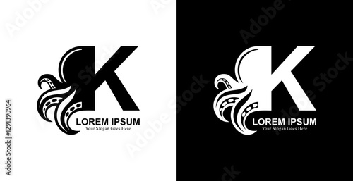 octopus shaped logo design combined with the letter K