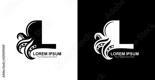 Octopus shaped logo design combined with the letter L