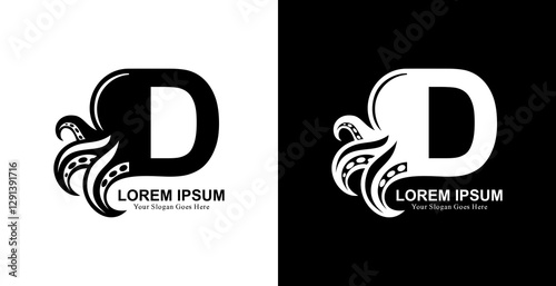 octopus shaped logo design combined with the letter D