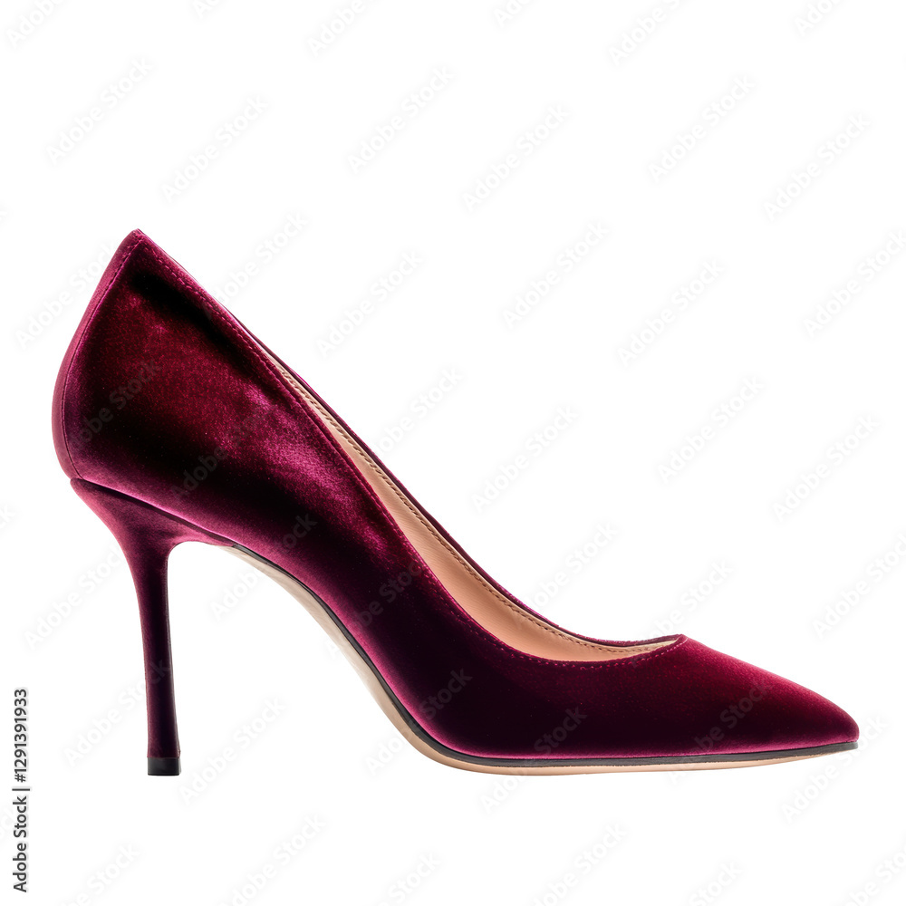 Obraz premium Elegant velvet high heel in rich burgundy color displayed on white