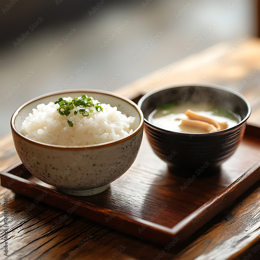 Classic Japanese Rice Bowl with Miso Soup Classic Japanese Rice Bowl with Miso Soup