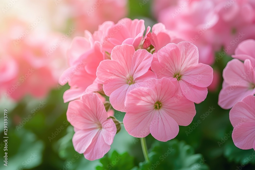 Fototapeta premium Delicate pink geranium flowers blooming in garden