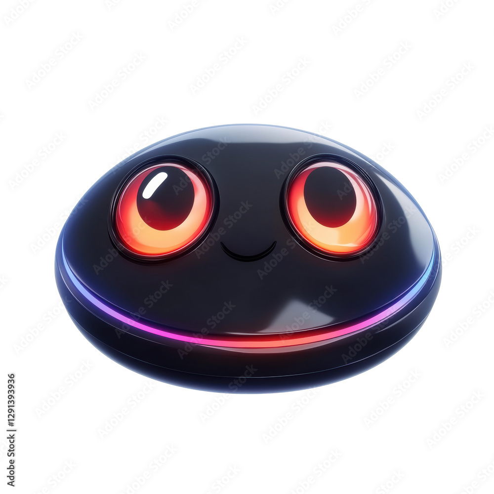 Cute black character with glowing eyes and smiling expression Cute black character with glowing eyes and smiling expression