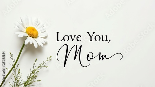 Love you mom message with daisy flower on white background