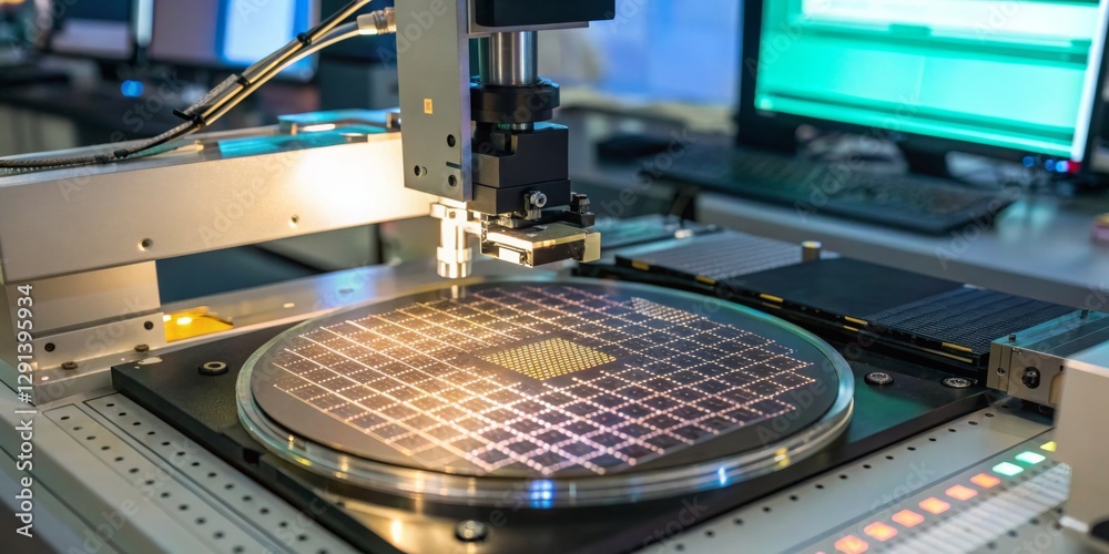 Advanced semiconductor manufacturing process in a clean room environment with intricate machinery and equipment