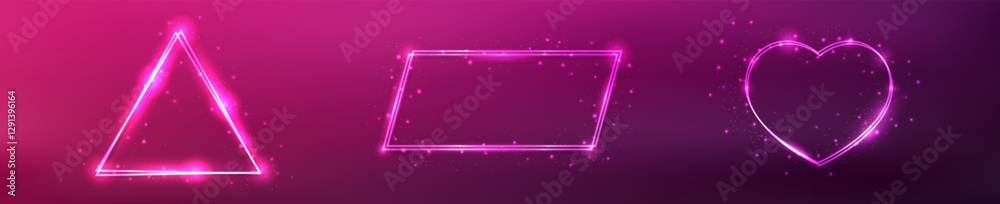Obraz premium Set of three neon double frames with shining effects
