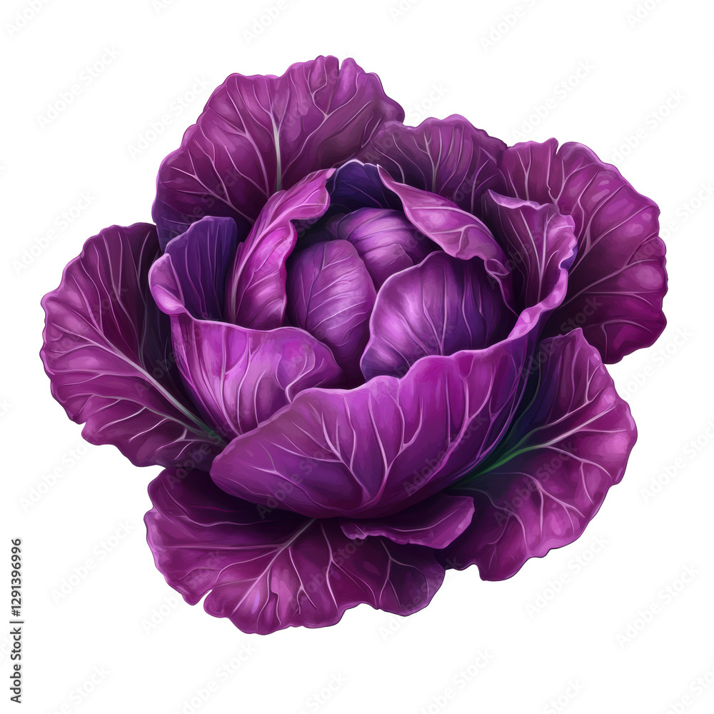 Obraz premium Vibrant purple cabbage with intricate leaf patterns in natural light cut out - stock png.