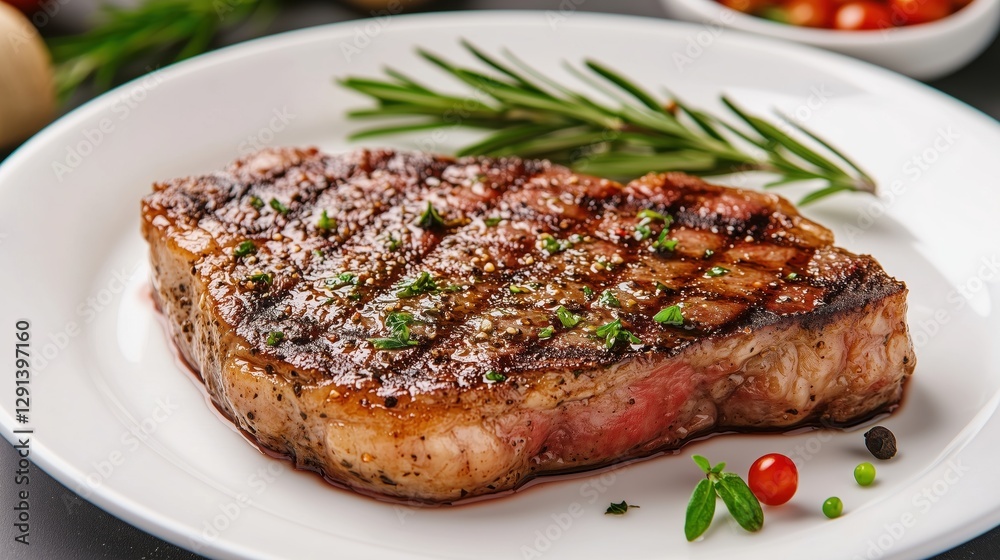 Smoky grill marks adorn the succulent steak, topped with a bright chimichurri sauce, its zesty aroma enhancing every bite. Smoky grill marks adorn the succulent steak, topped with a bright chimichurri sauce, its zesty aroma enhancing every bite.