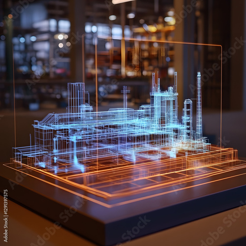 Hologram and projection of the building or factory. Design project.