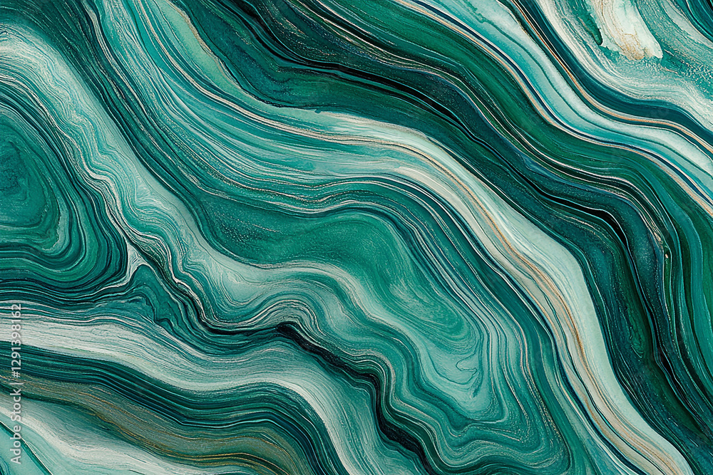 Fototapeta premium Abstract swirls of teal and white paint creating a fluid art background with depth