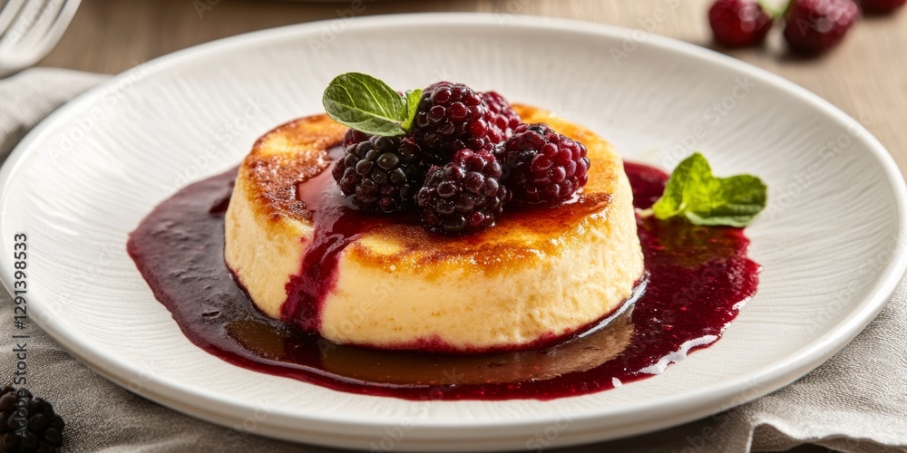 Rich Cheesecake with Berry Compote and Fresh Berries on Plate Rich Cheesecake with Berry Compote and Fresh Berries on Plate