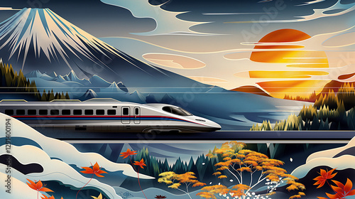 日本を浮世絵的に表現したイラスト