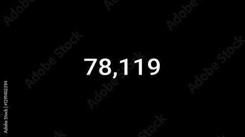 number counter animation 0 to 100,000 on a transparent background, hundred thousand  Animated counting Numbers from 0 to 100,000 with alpha channel for likes, views, amount concepts in 4k.
