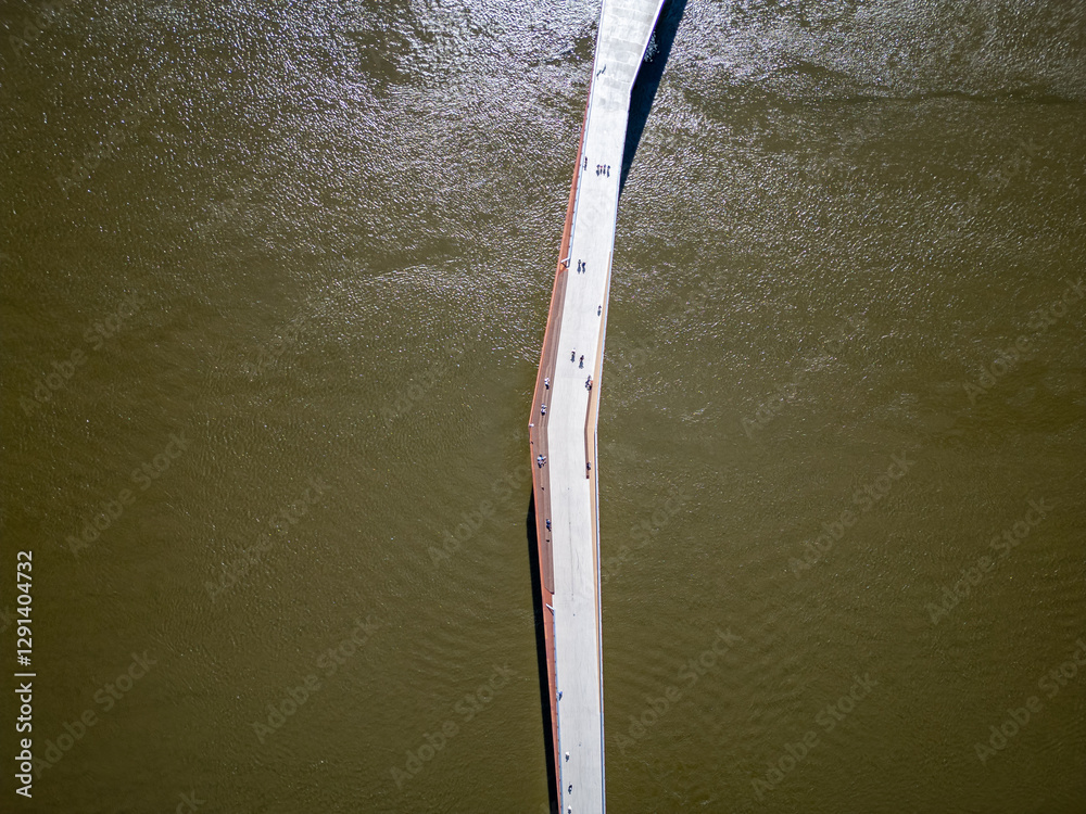 Pedestrian and bicycle footbridge over Vistula River in Warsaw city, Poland