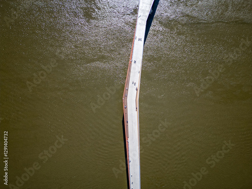 Pedestrian and bicycle footbridge over Vistula River in Warsaw city, Poland
