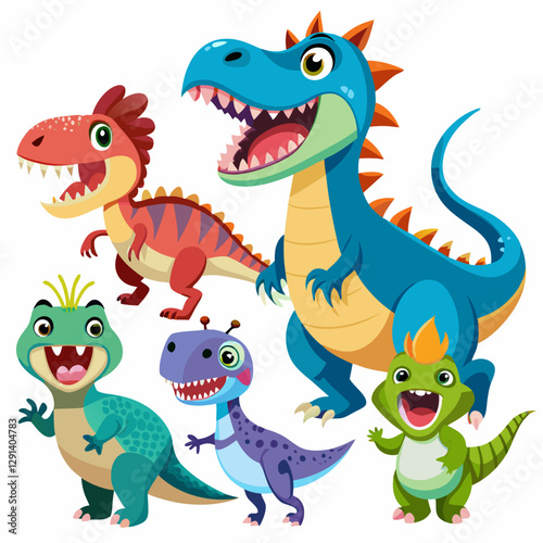 Cartoon dinosaurs collection set. set of adorable cartoon-style dinosaur illustrations featuring various species, Velociraptor, Triceratops, Stegosaurus Vector illustration