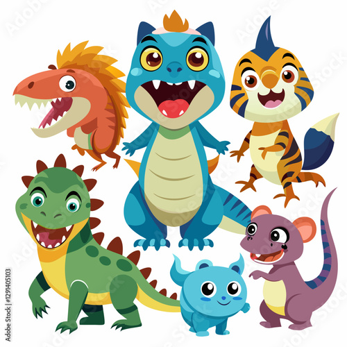 Cartoon dinosaurs collection set. set of adorable cartoon-style dinosaur illustrations featuring various species, Velociraptor, Triceratops, Stegosaurus Vector illustration
