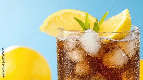 Iced Lemon Drink, Refreshing Summer Beverage, Close-up, Sunny Day photo