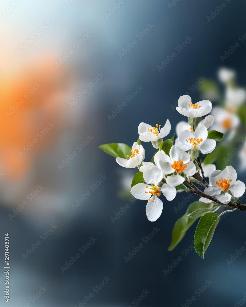 Delicate White Flowers with Orange Stamen Against a Soft Blurred Background in Gentle Spring Light Delicate White Flowers with Orange Stamen Against a Soft Blurred Background in Gentle Spring Light