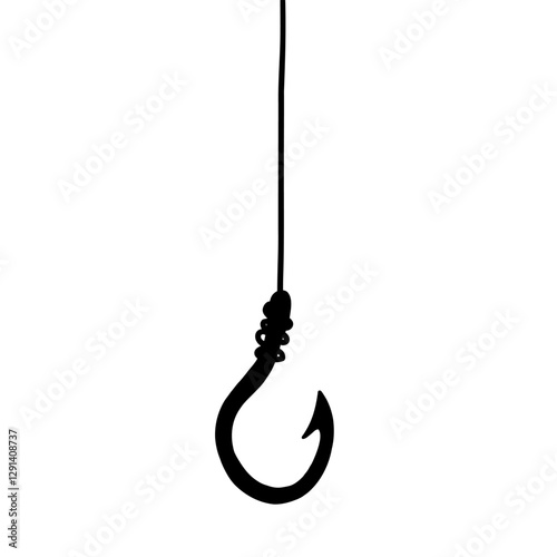 Fish Hook with Line Silhouette Isolated