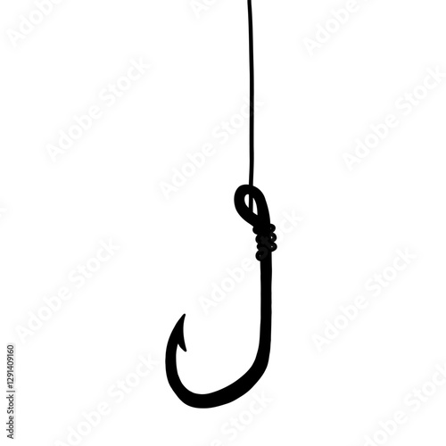 Single Fish Hook with Line Black Silhouette