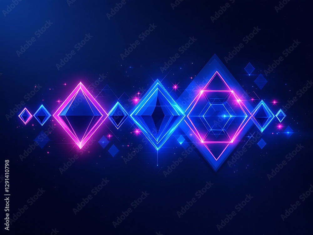 Fototapeta premium Luminous Diamond Geometric Design in Blue and Pink Displaying Tech Style Aesthetic Art