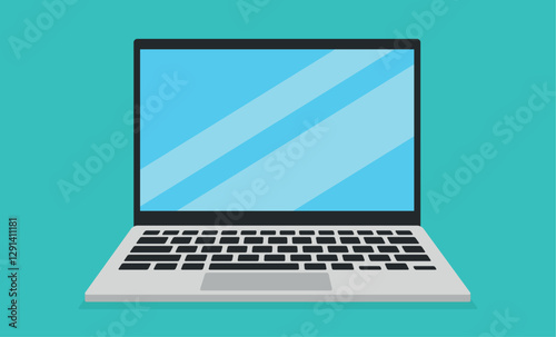 Flat design illustration of laptop. Open notebook graphic. Modern wireless technology.