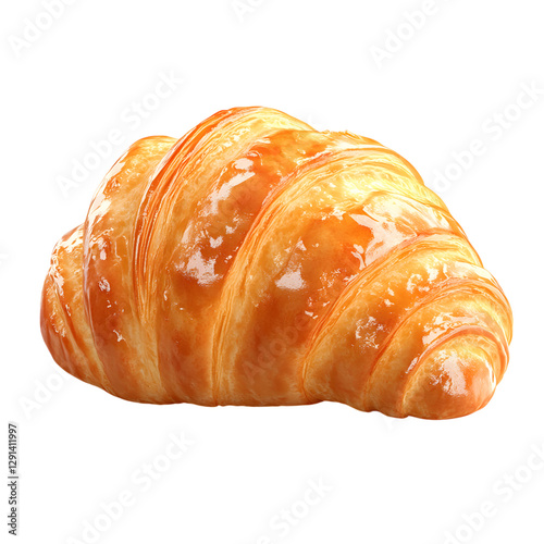 Fluffy 3D Cartoon Croissant with Golden Butter Layer Isolated on Transparent Background photo