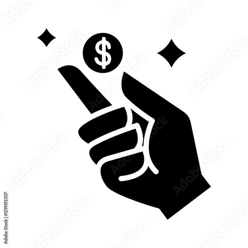 Coin in the hand icon in glyph style