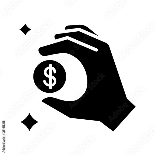 Coin in the hand icon in glyph style