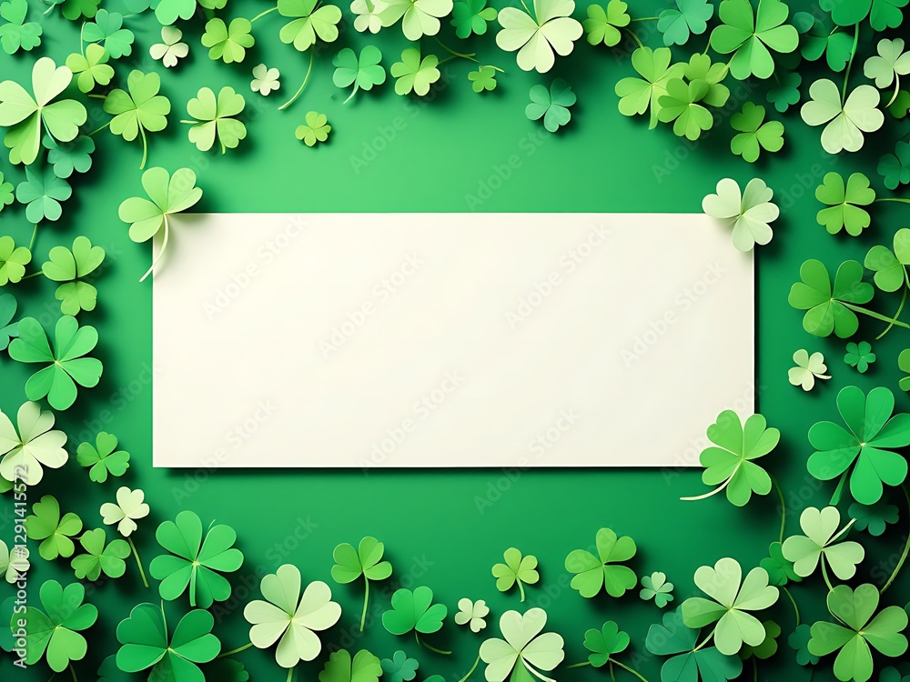 St Patricks Day Celebration with Green Shamrocks and an Invitation Card Holiday Festive Decor St Patricks Day Celebration with Green Shamrocks and an Invitation Card Holiday Festive Decor