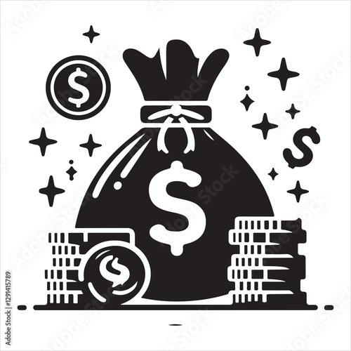 Money bag or stash of money flat icon silhouette vector