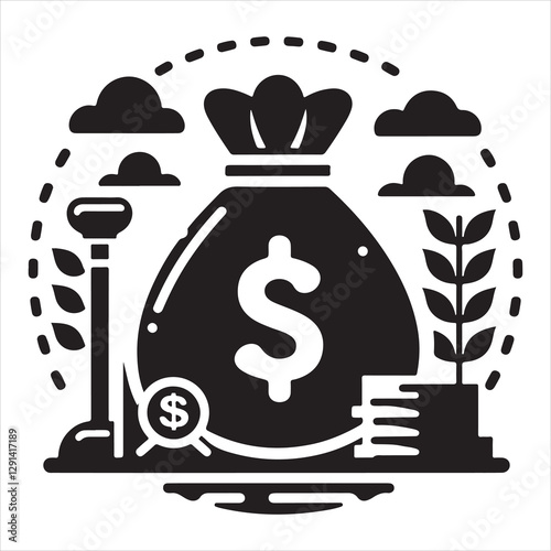 Money bag or stash of money flat icon silhouette vector