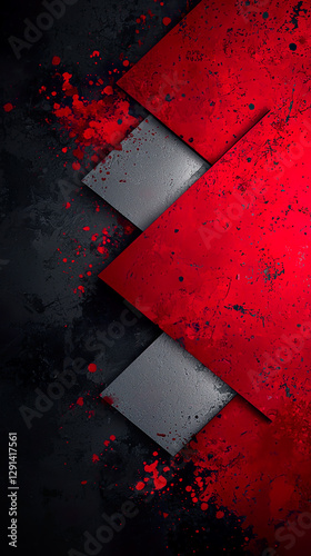 Bold Crimson and Silver Abstract Brushstroke Design with Halftone Patterns and Grunge Texture for Edgy Backgrounds
