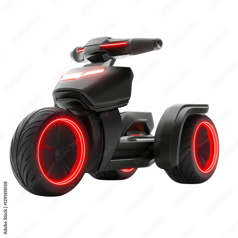 Fototapeta premium A Futuristic Foldable E-Scooter with Red Lights Isolated on Transparent Background