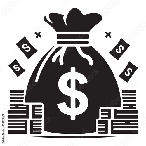 Money bag or stash of money flat icon silhouette vector