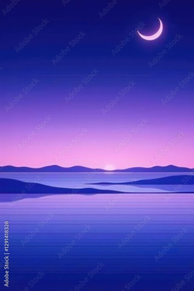 Fototapeta premium Soft purple to blue gradient with horizontal white stripes, moon, darkness, background