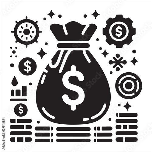 Money bag or stash of money flat icon silhouette vector