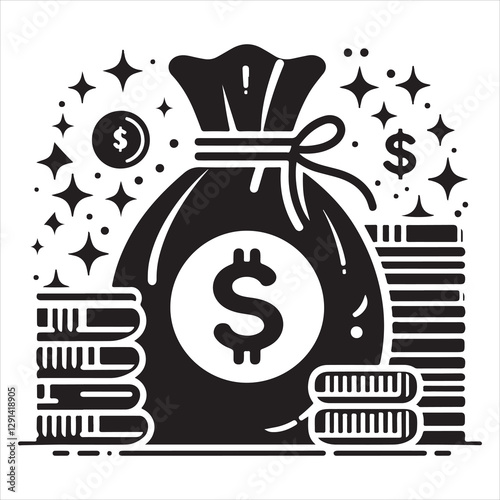 Money bag or stash of money flat icon silhouette vector