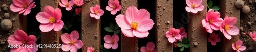 Wallpaper Mural Soft pink petals unfolding in a rusty grating ditch, earthy, dirt, texture Torontodigital.ca